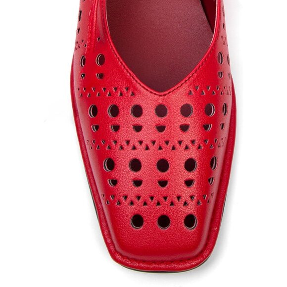 Women Slit-red Square Toe Comfortable Slip-On Lace-Up Loafers Summer Shoes - Picture 6 of 6